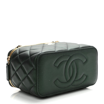 Chanel Iridescent Lambskin Quilted Small Top Handle Vanity Case With Chain Green 4 of 11