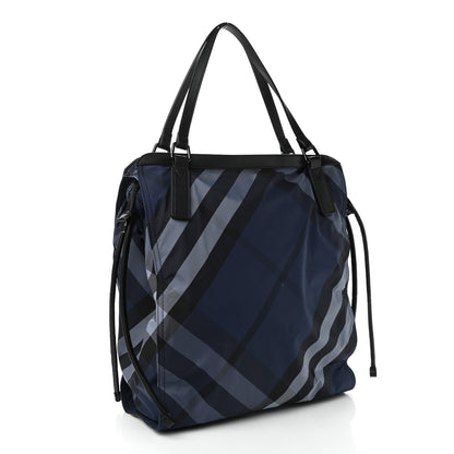 Burberry Nylon Check Small Buckleigh Packable Tote Navy Blue 2 of 11