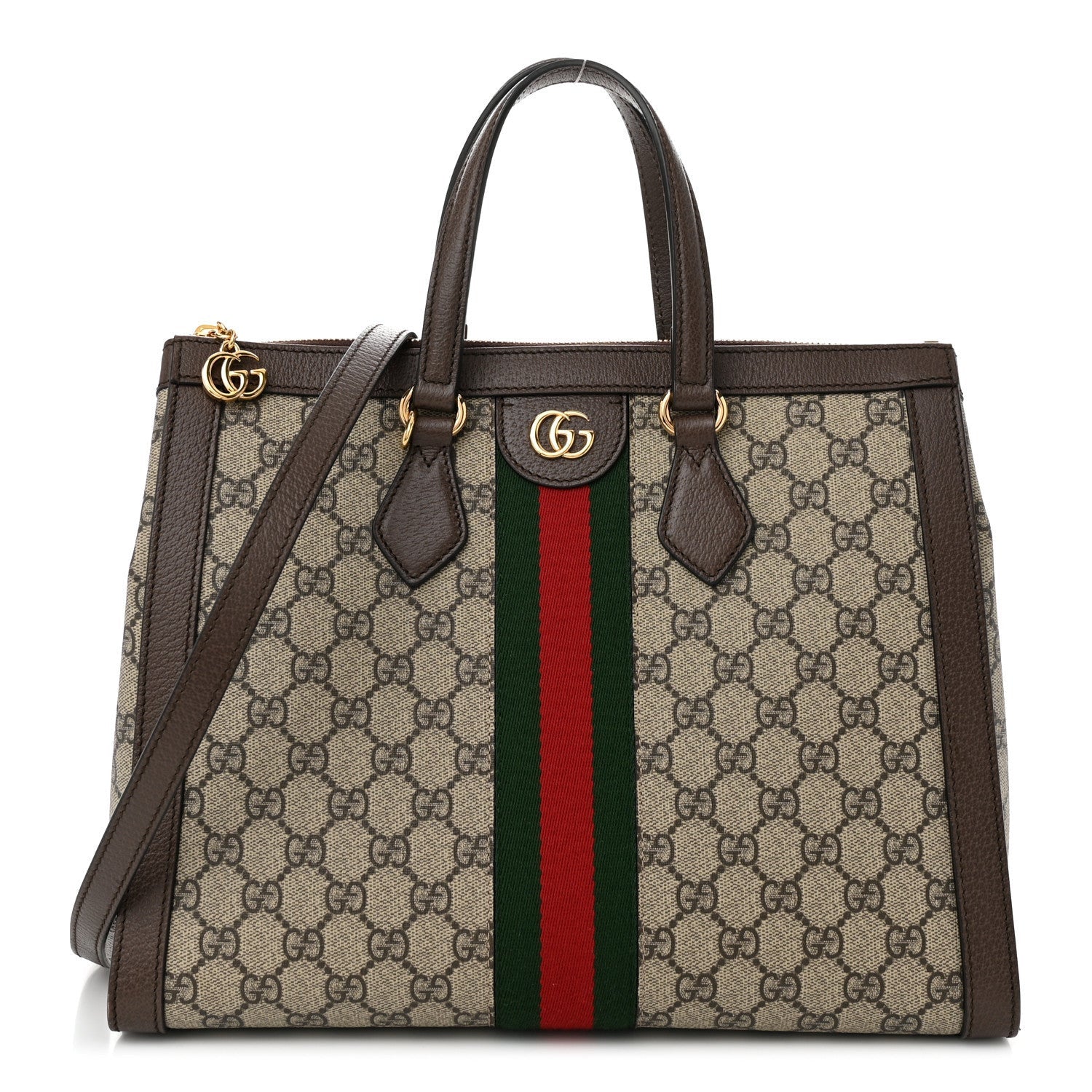 Gucci GG Supreme Monogram Web Medium Ophidia Tote Bag Brown 1 of 7