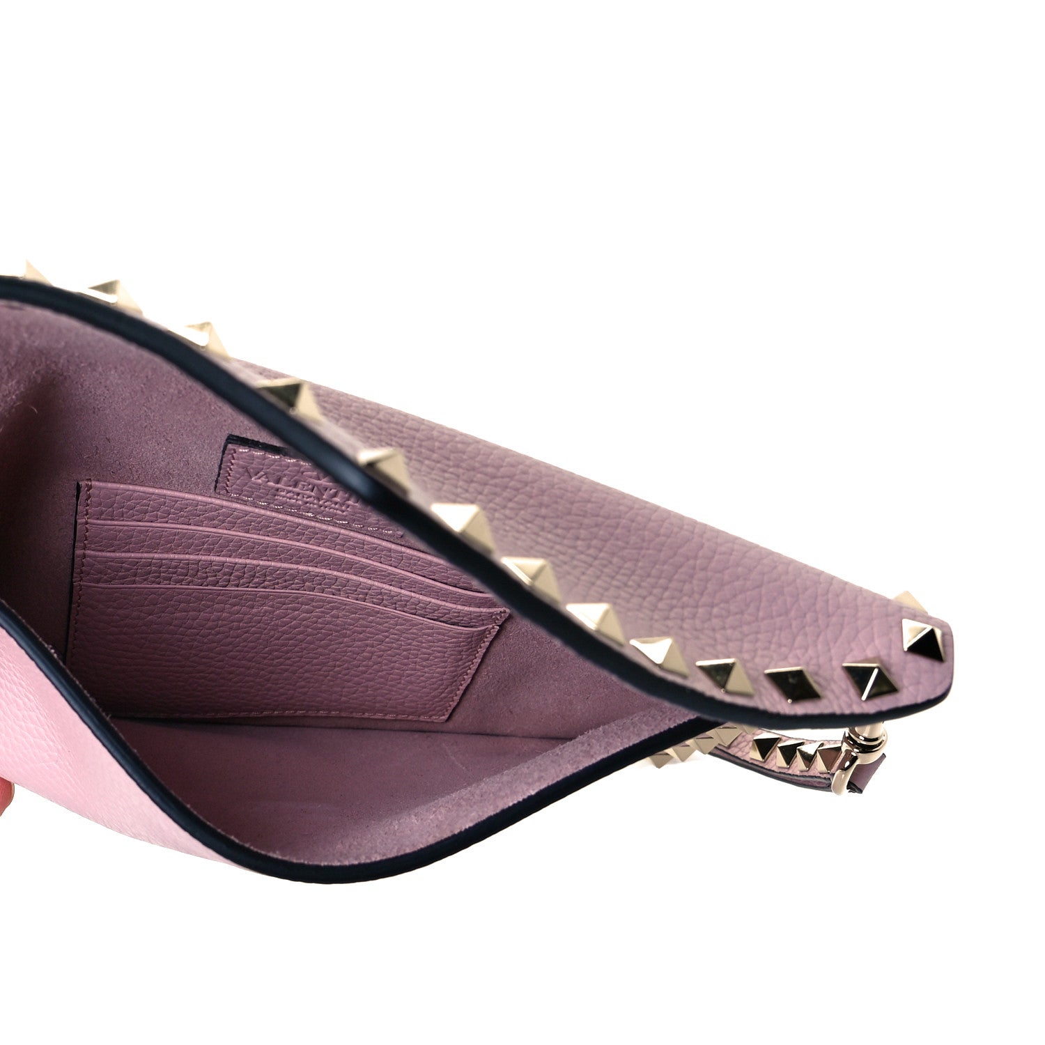 Valentino Garavani Pebbled Calfskin Medium Rockstud Envelope Flat Wristlet Pouch Water Rose 8 of 8