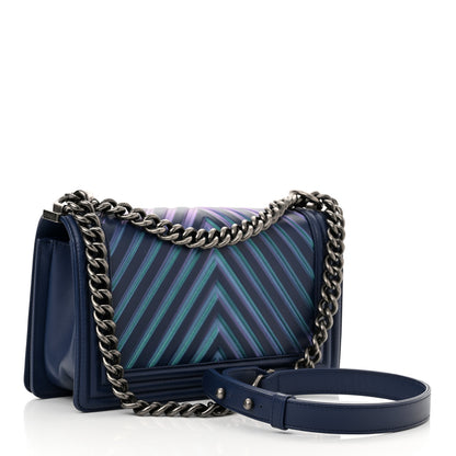 Chanel Calfskin Painted Chevron Embossed Medium Boy Flap Navy 3 of 11