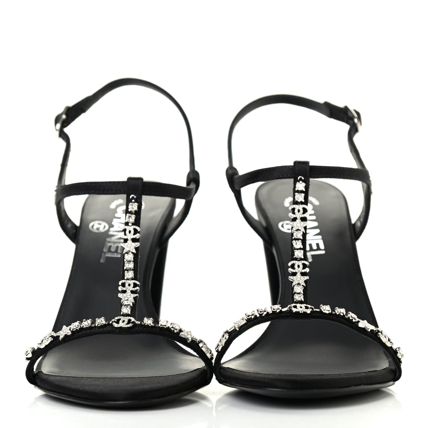 Satin Crystal Slingback Sandals 38.5 Black