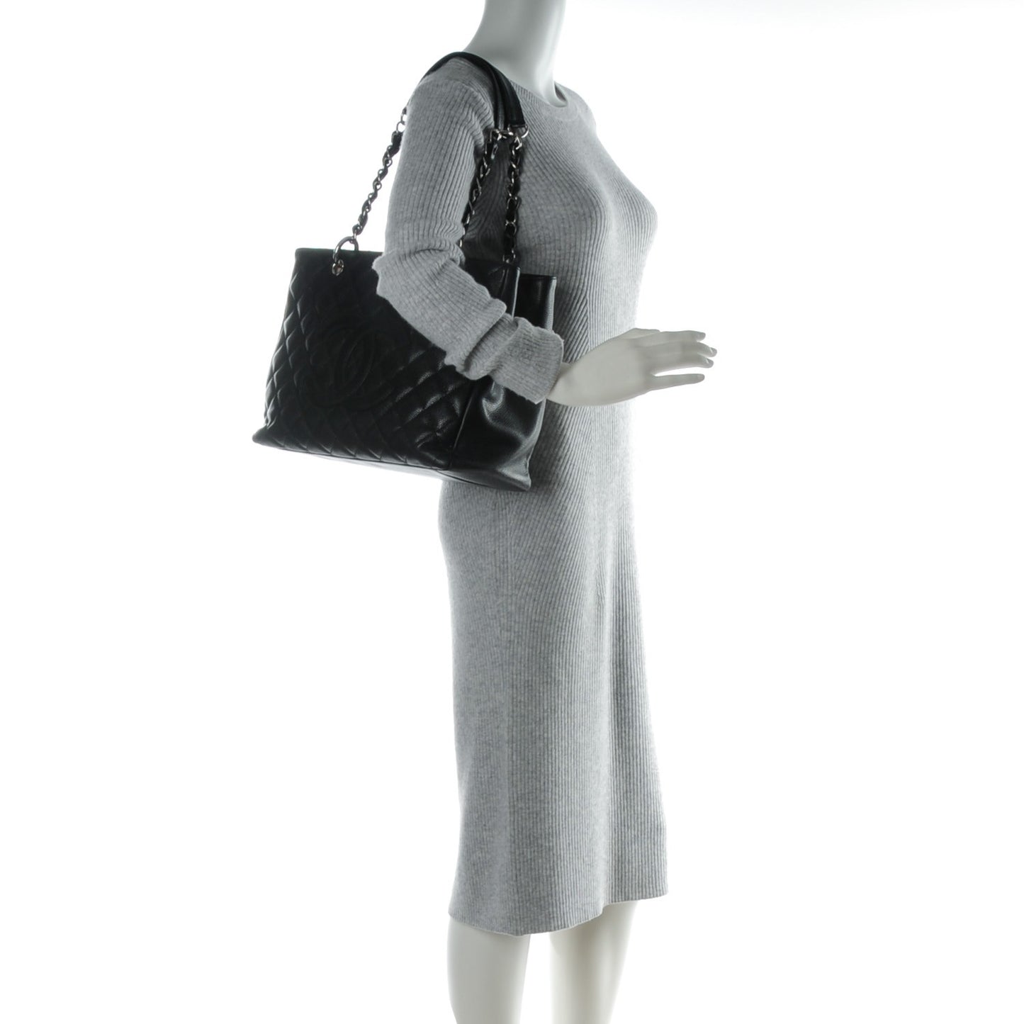 Caviar Quilted Grand Shopping Tote GST Black