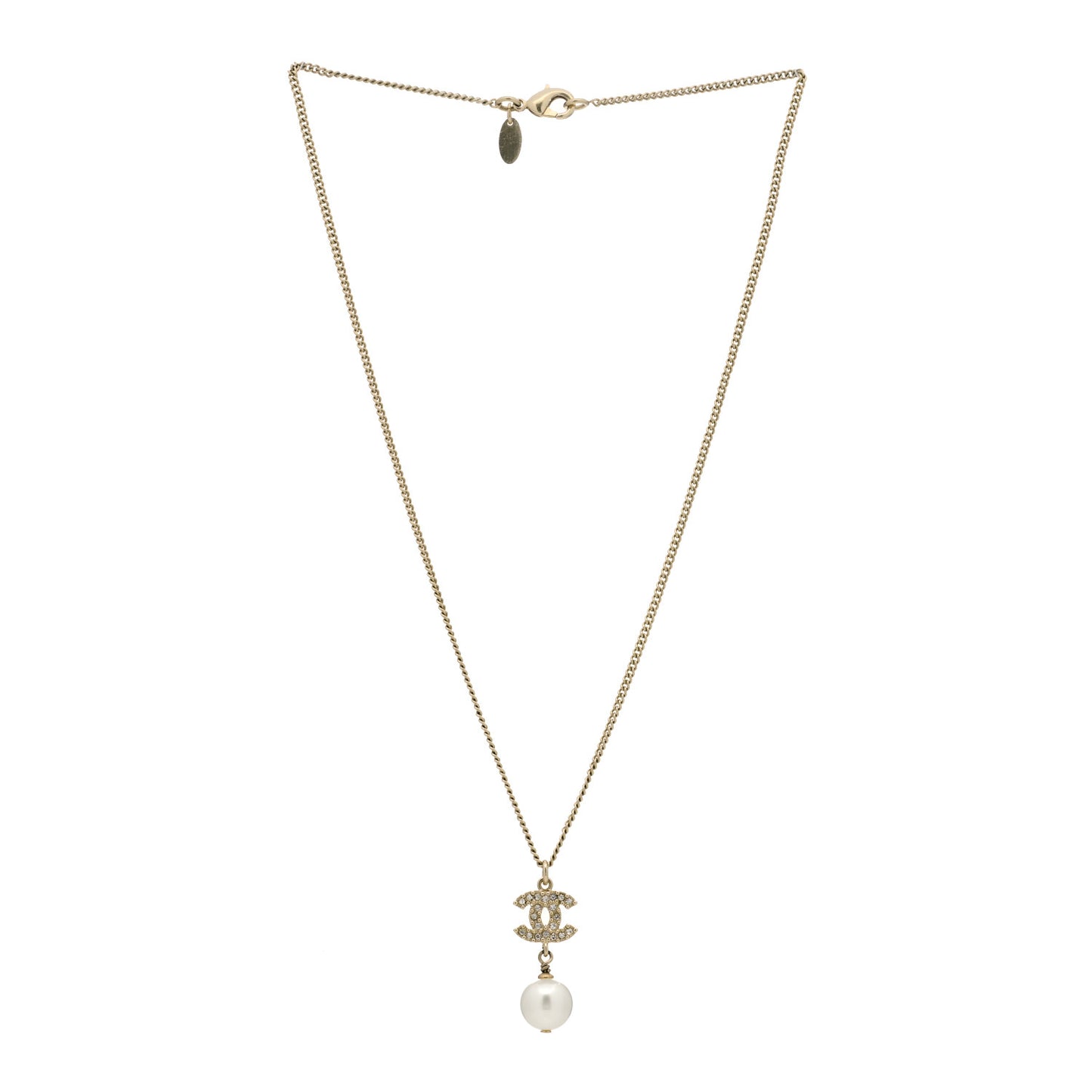 Pearl Crystal CC Pendant Necklace Light Gold