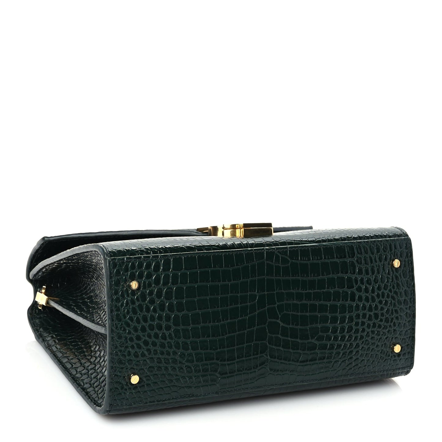 Calfskin Crocodile Embossed Medium Classic Monogram Cassandra Top Handle Dark Mint