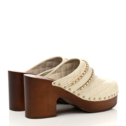 Chanel Lambskin Quilted Chain Clog Mules 39 Ivory 4 of 12