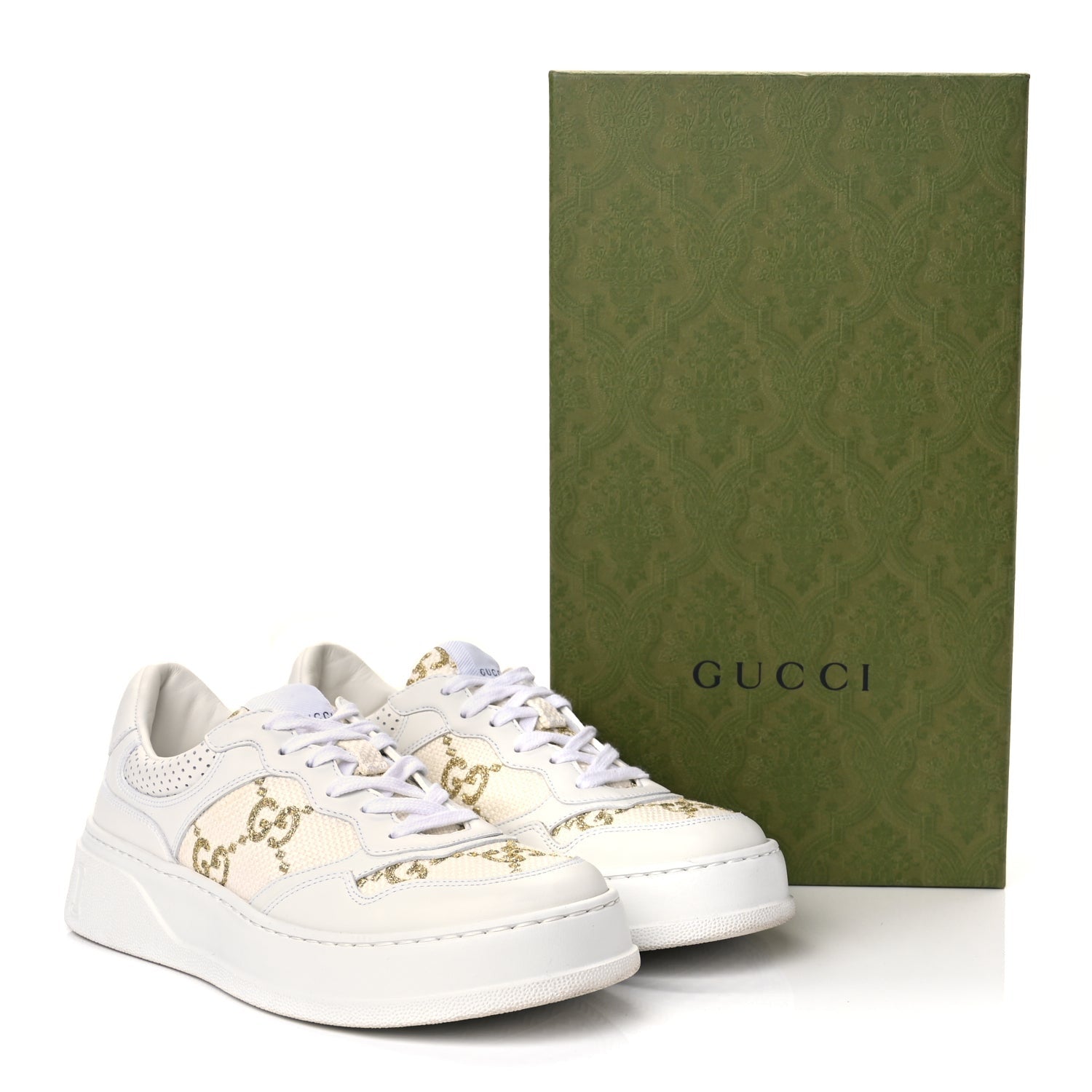 Gucci Dali Soft Calfskin GG Tennis Embossed Perforated Womens Platform 55mm Sneakers White Gold 10 of 10
