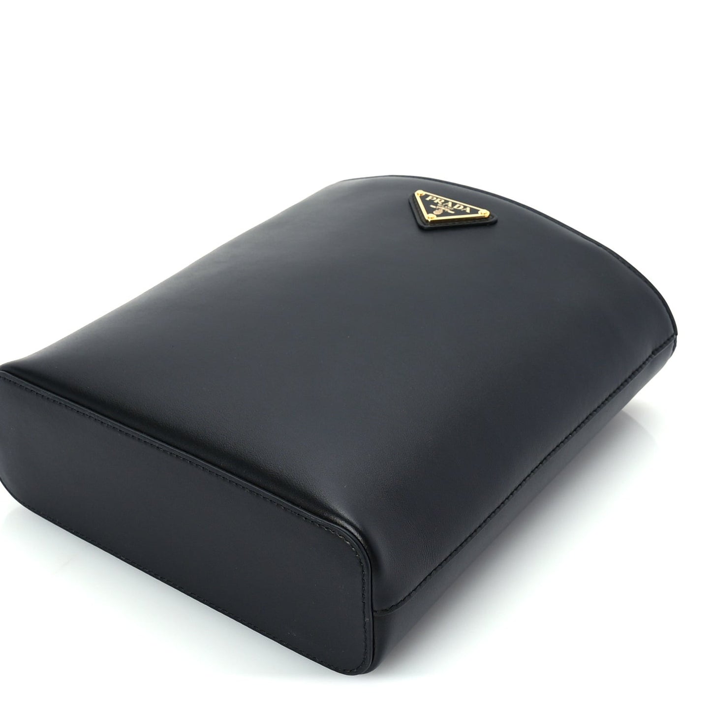 Calfskin Metal Triangle Logo Tote  Black