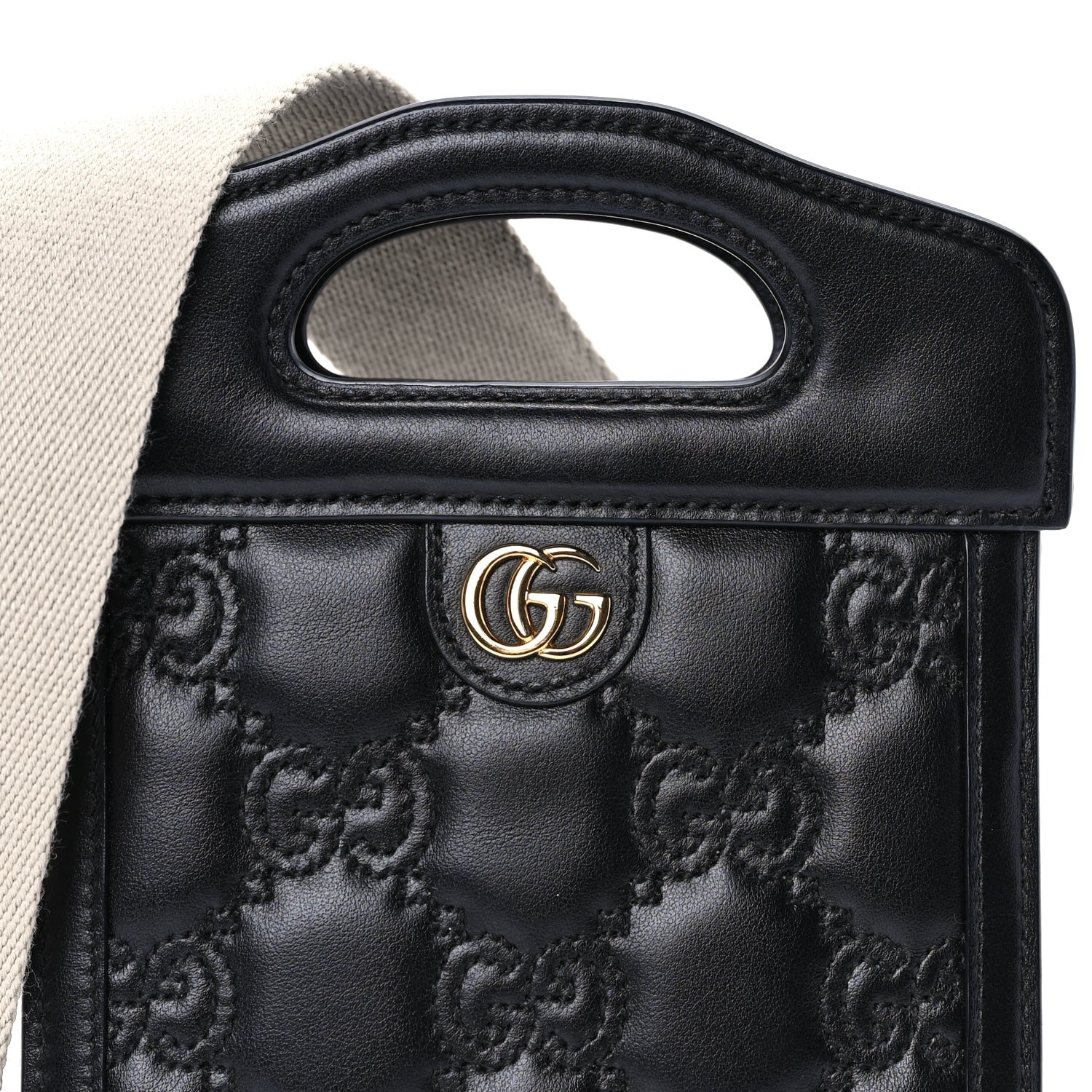 Gucci Calfskin GG Matelasse Mini Top Slip Handle Crossbody Bag  Black Natural 6 of 8
