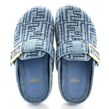 Fendi Denim Jacquard FF Womens Feel Buckled Mules 35 Blue 2 of 7