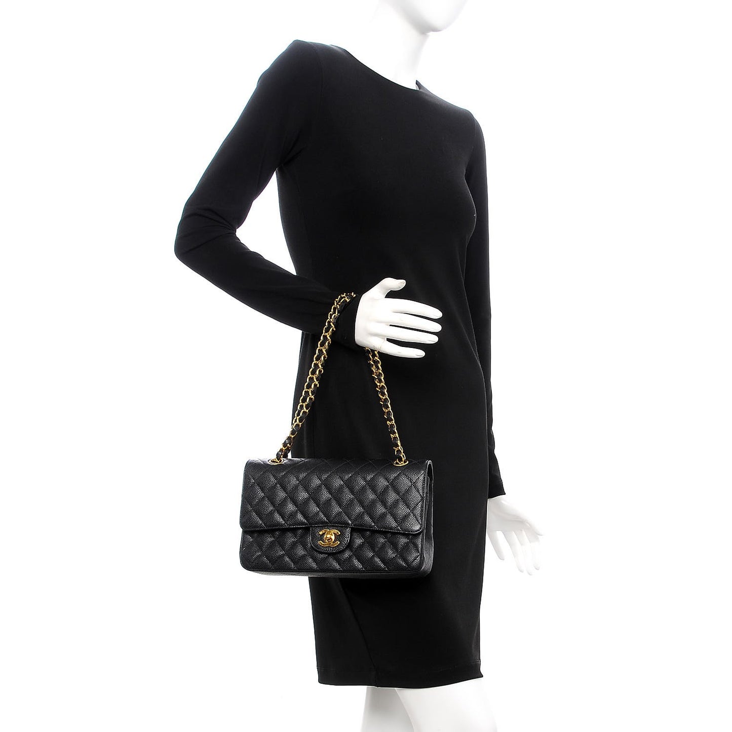 Caviar Quilted Medium Double Flap Black