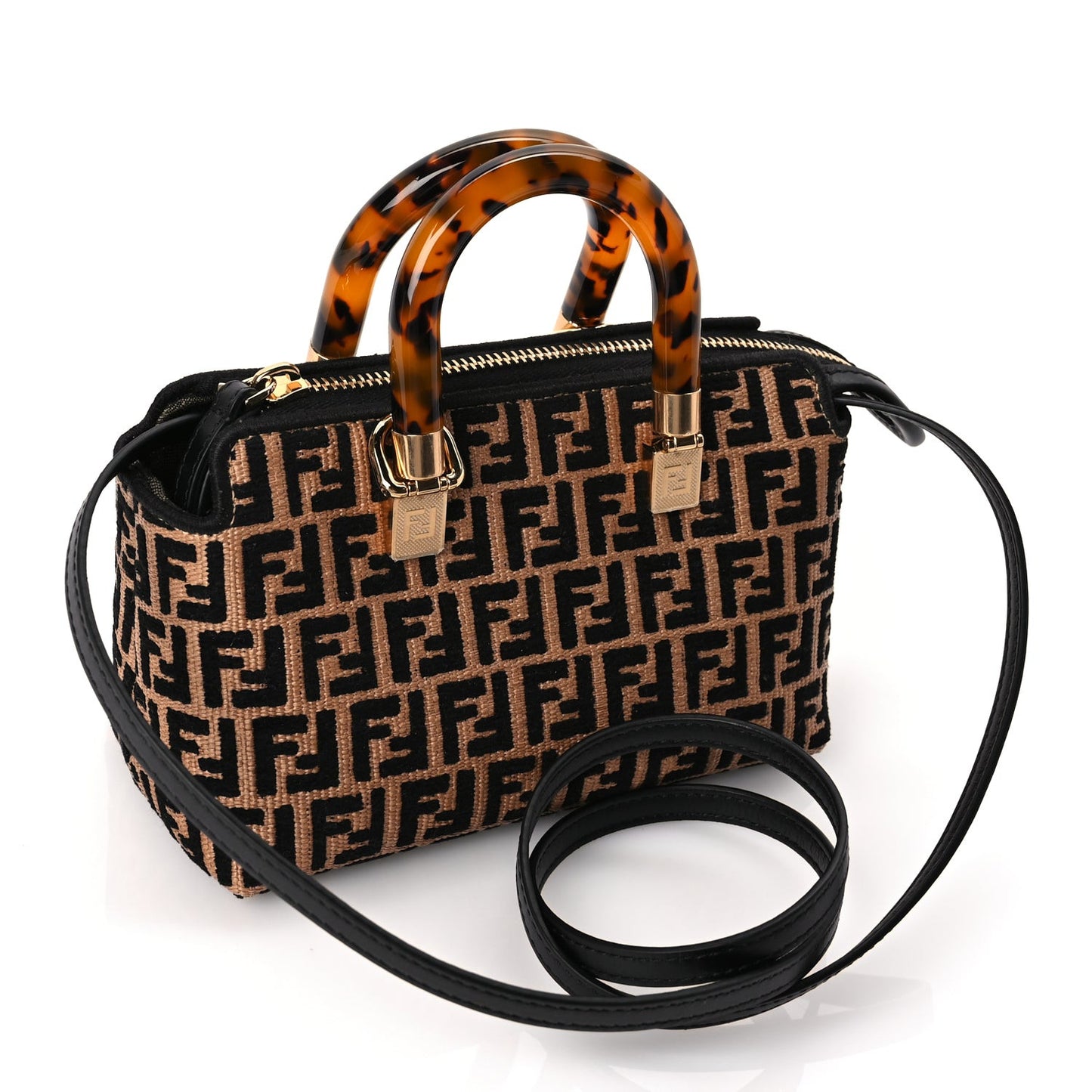 Raffia Chenille Vitello King Plexiglass Micro FF Mini By The Way Top Handle Boston Bag Naturale Black
