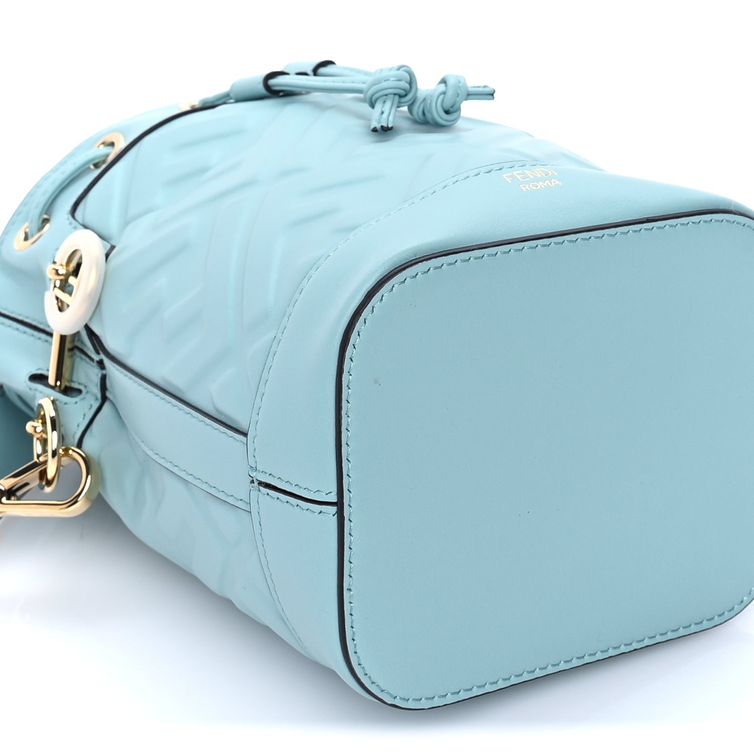 Fendi Vitello Liberty F is  FF 1974 Embossed Mini Mon Tresor Bucket Bag  Light Blue 7 of 7