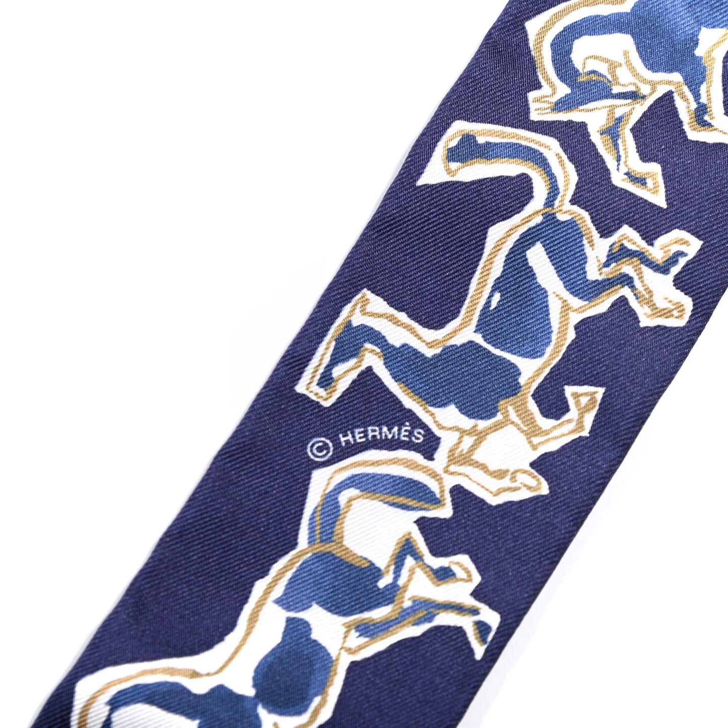 Silk Chevaux En Liberte Twilly Marine Indigo Blanc