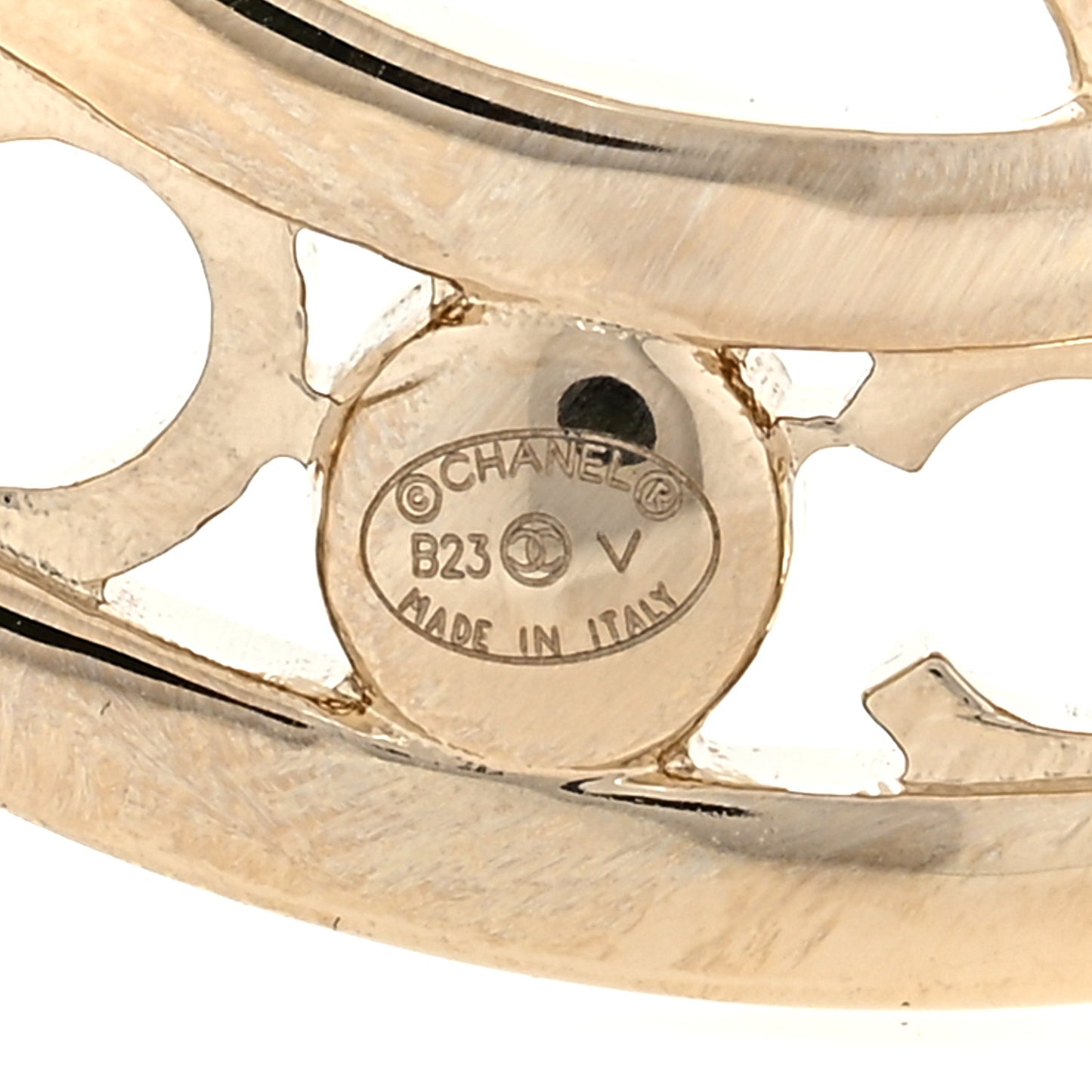 Crystal Pearl Coco CC Logo Brooch Gold