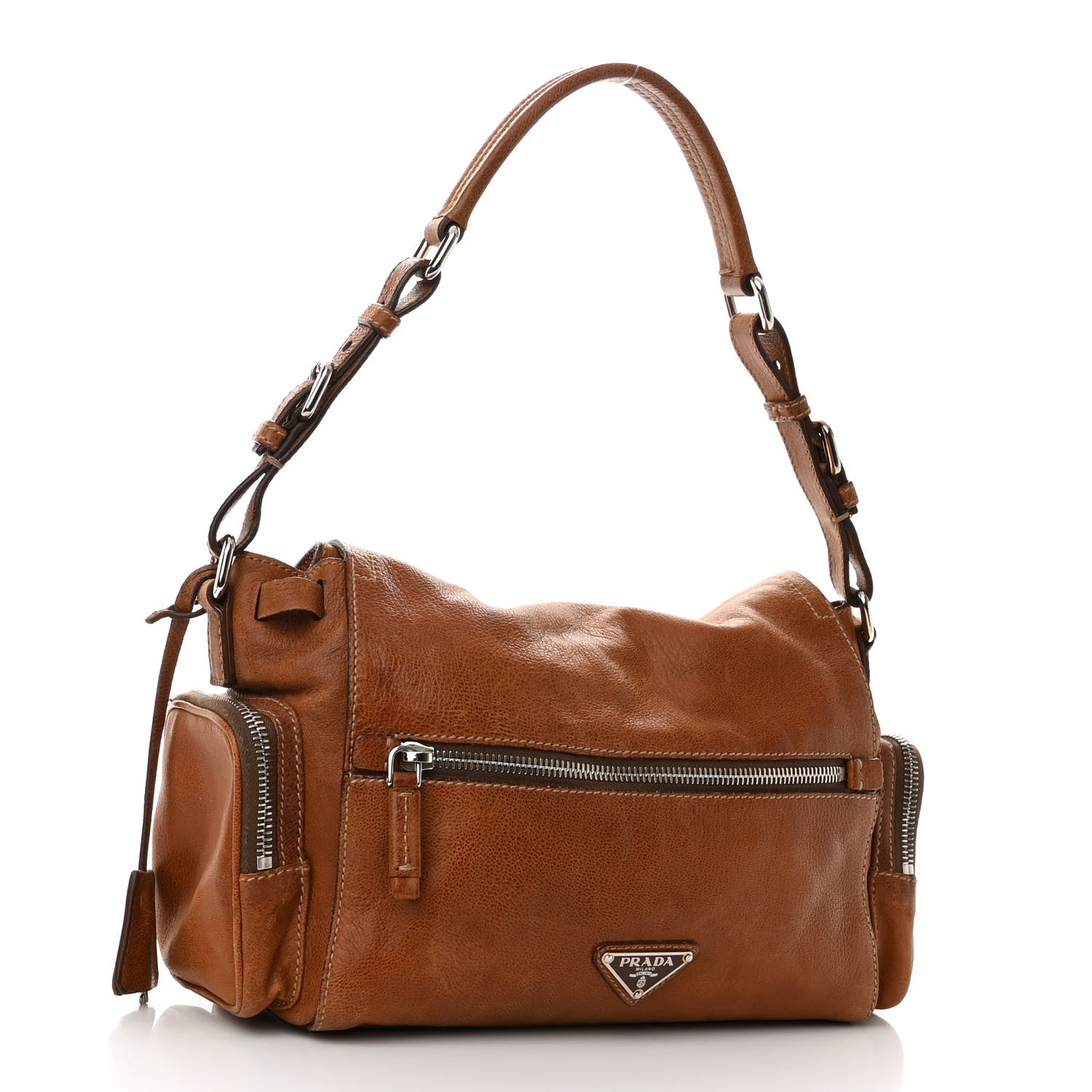 Prada Vitello Antic Easy A Foldover Pushlock Flap Shoulder Bag Sughero 3 of 11