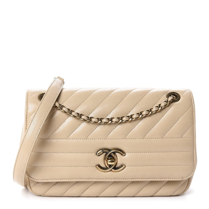 Chanel Shiny Goatskin Diagonal Quilted Small Flap Beige 1 of 10