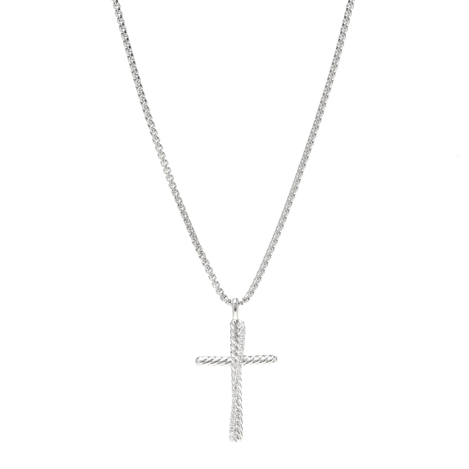 David Yurman Sterling Silver Diamond Pave 29mm Crossover Cross Necklace 1 of 4