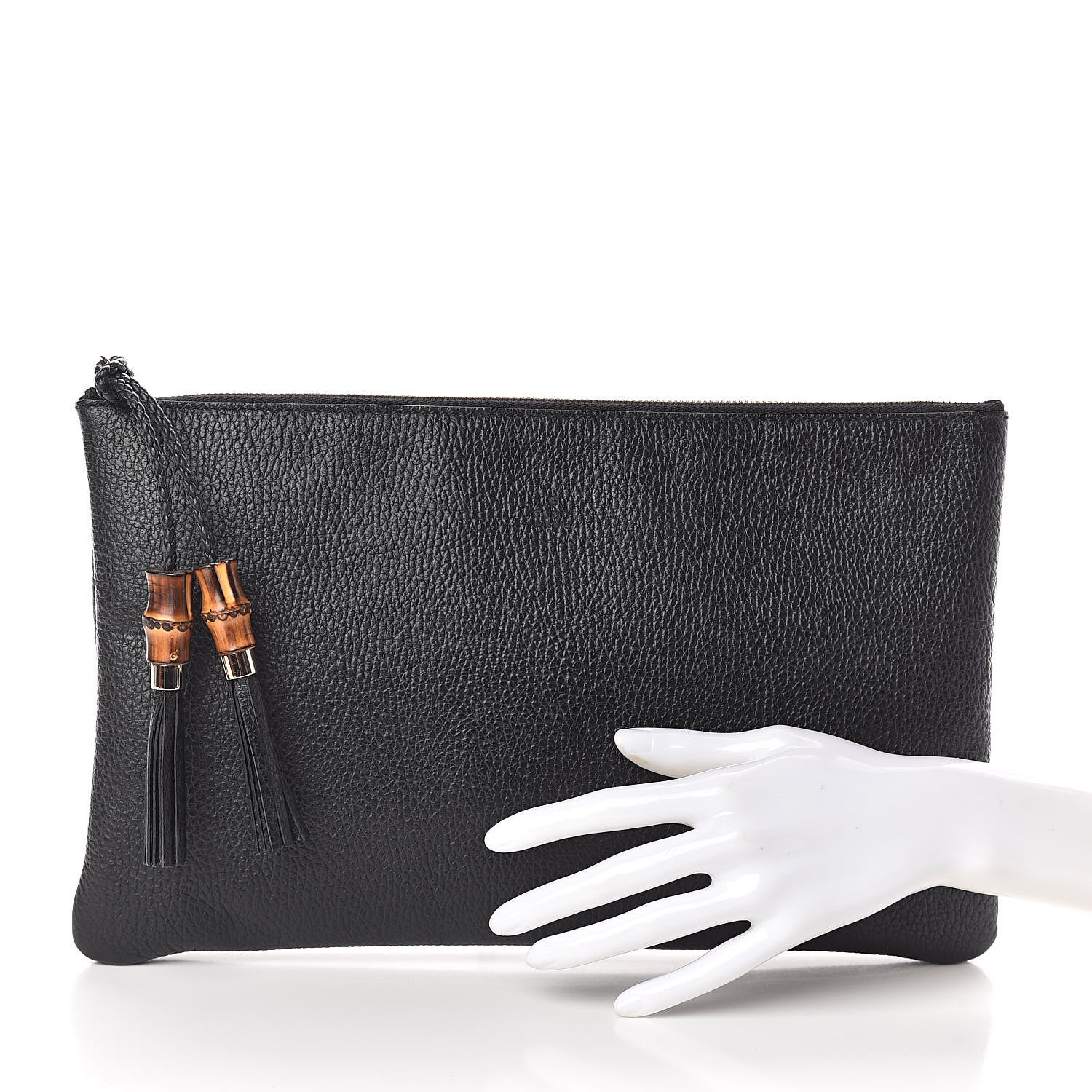 Gucci Pebbled Calfskin Large Bamboo Clutch Black 2 of 7