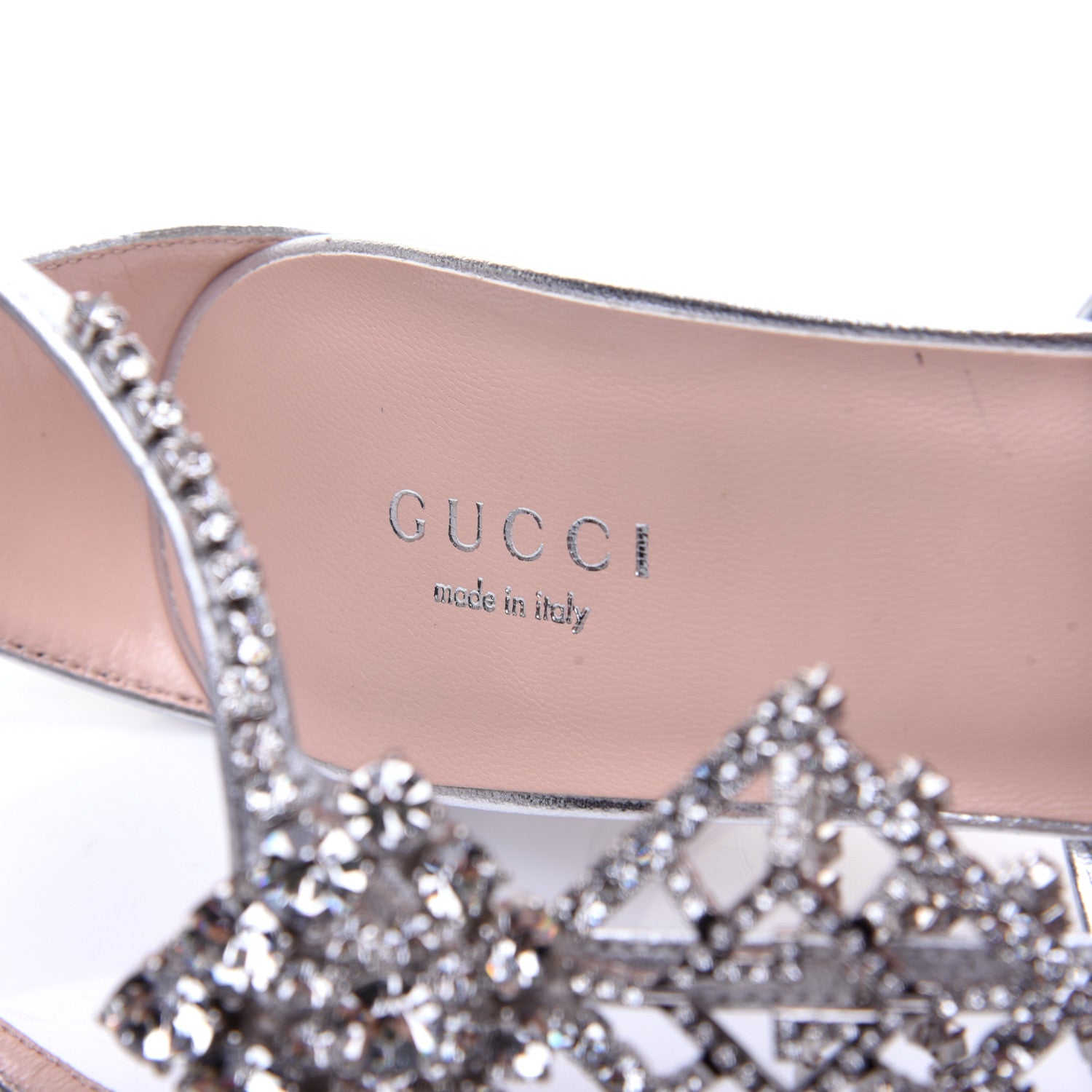 Gucci Nappa Crystal Crawford Strap High Heel Sandals 38 Silver 7 of 15