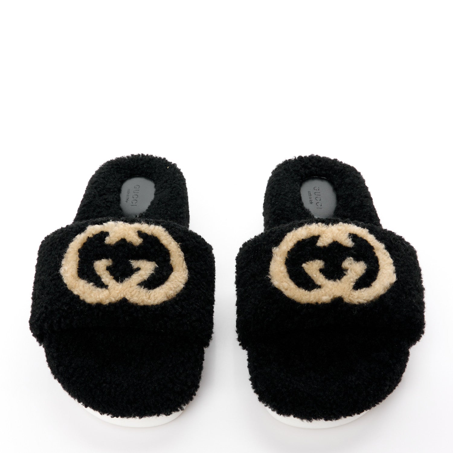 Gucci Shearling Womens Eileen Slide Sandals 39 Black Butterscotch 2 of 9