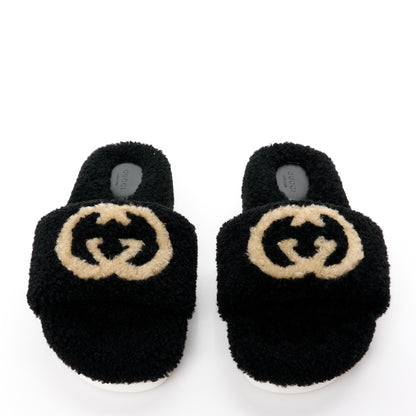 Gucci Shearling Womens Eileen Slide Sandals 39 Black Butterscotch 2 of 9