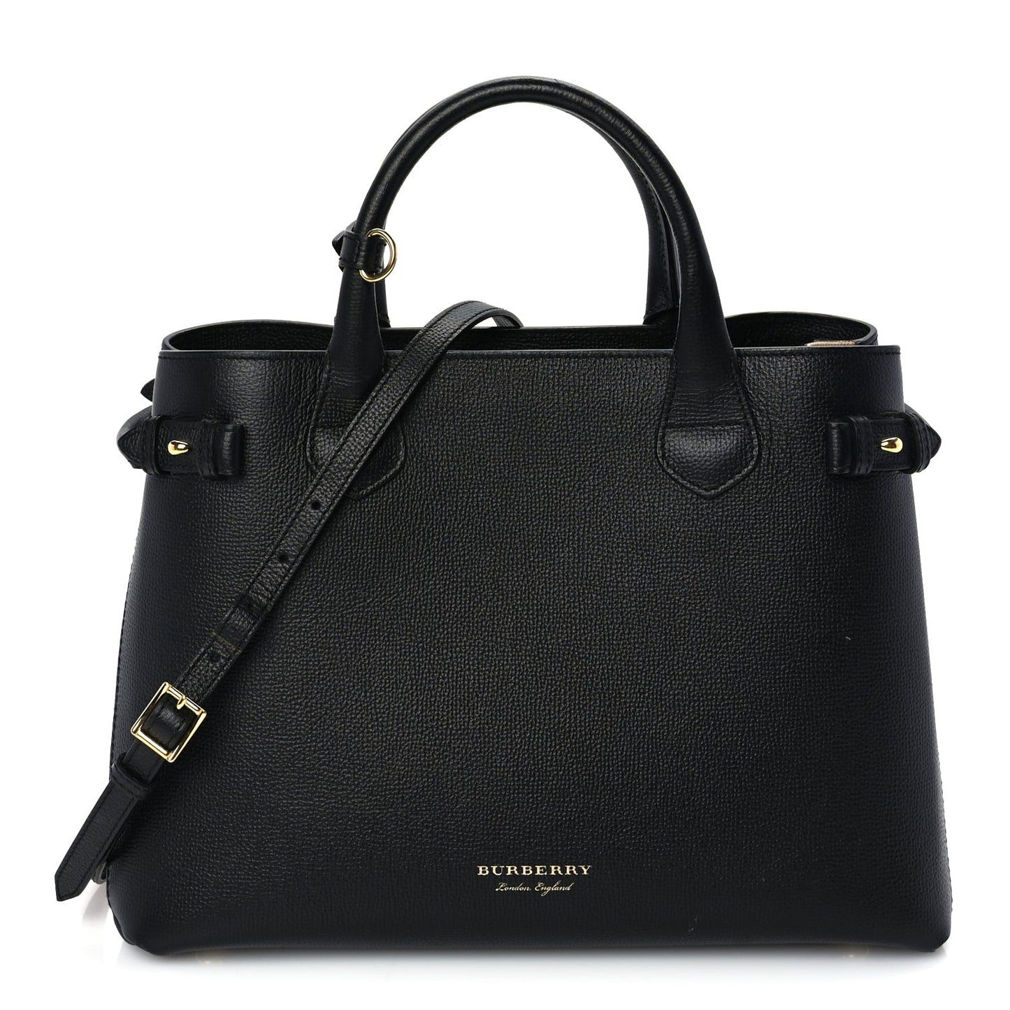 Grainy Calfskin House Check Medium Banner Tote Black