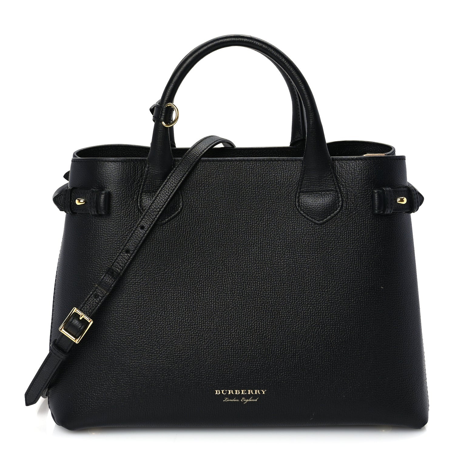 Burberry Grainy Calfskin House Check Medium Banner Tote Black 1 of 8