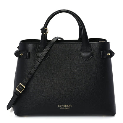 Burberry Grainy Calfskin House Check Medium Banner Tote Black 1 of 8