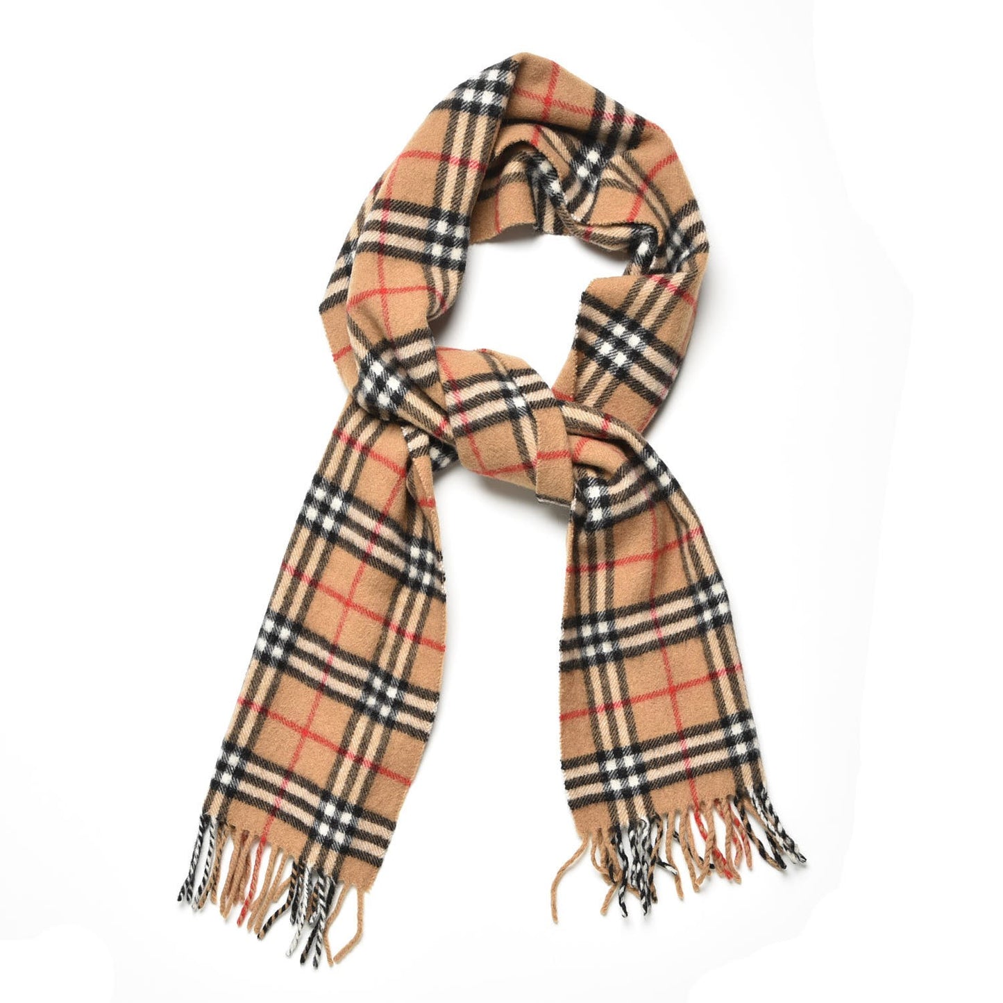 Lambswool Check Fringe Scarf Camel