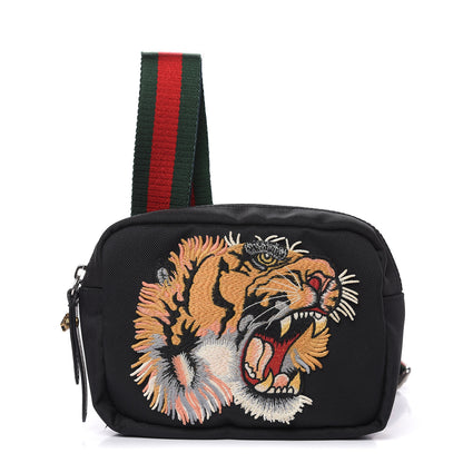 Gucci Canvas Web Tiger Embroidered Messenger Bag Black 1 of 9