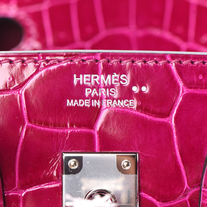 Hermes Shiny Niloticus Crocodile Birkin 25 Rose Scheherazade 21 of 32