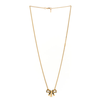 Chanel Metal Lambskin Chain CC Bow Necklace Black Gold 3 of 6