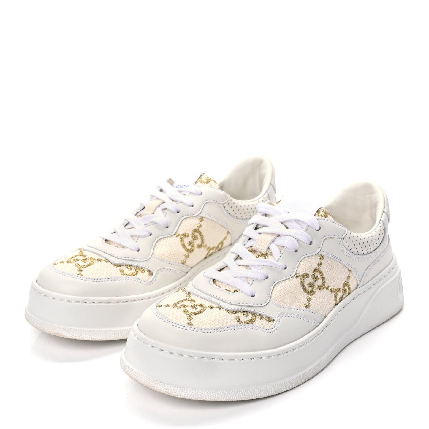 Dali Soft Calfskin GG Tennis Embossed Perforated Womens Platform 55mm Sneakers White Gold
