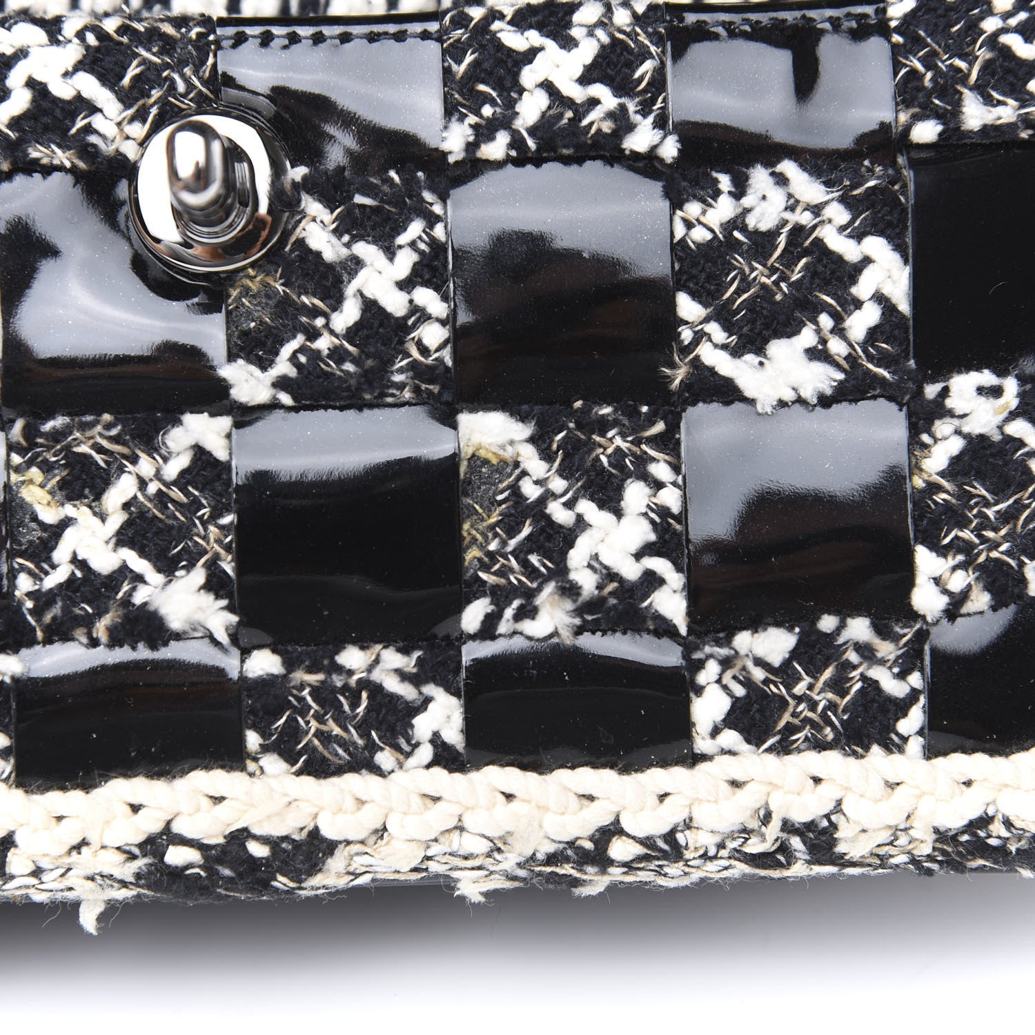 Chanel Tweed Patent Quilted Rectangular Flap Black White 9 of 11