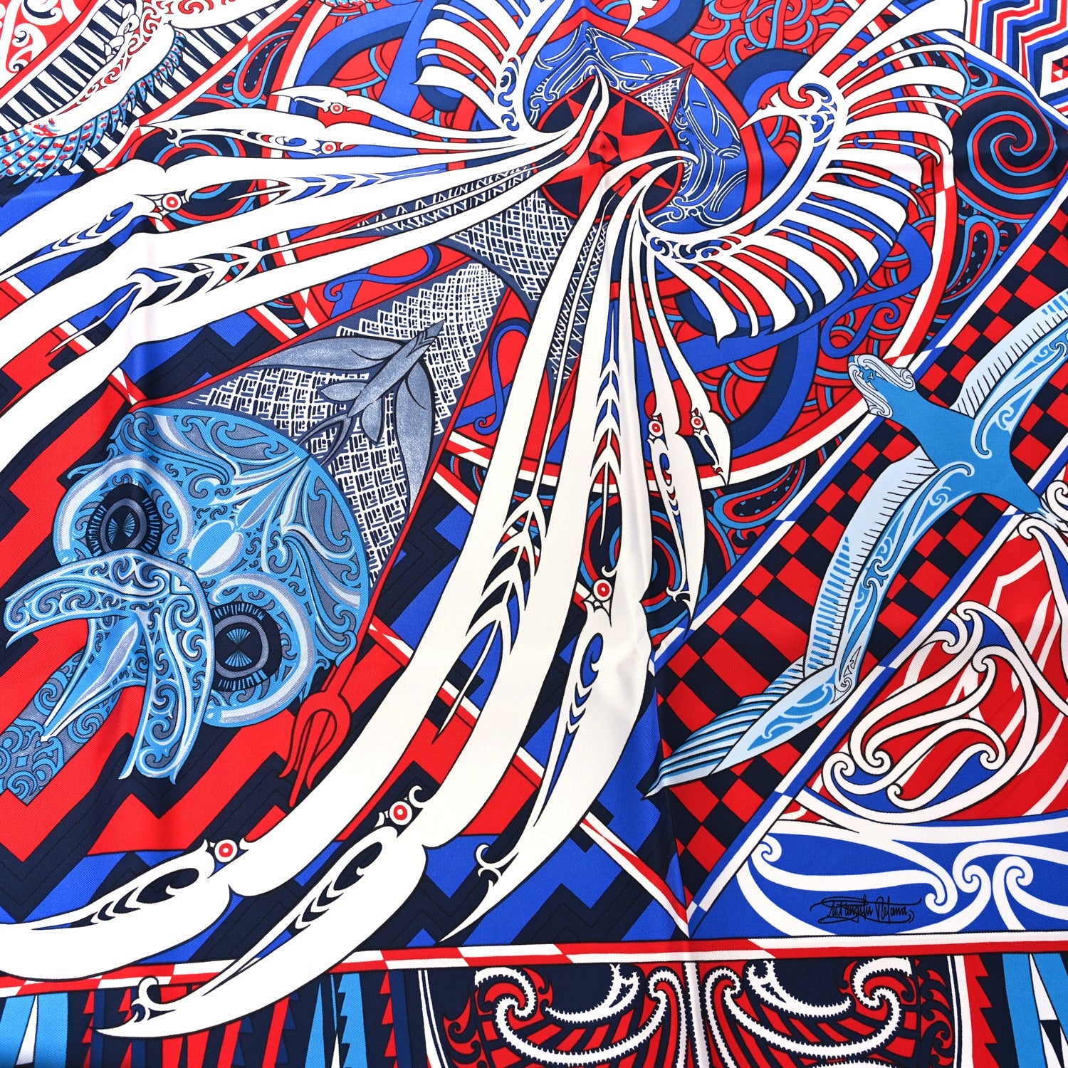 Hermes Silk Kawa Ora Scarf 90 Bleu Rouge White 2 of 4