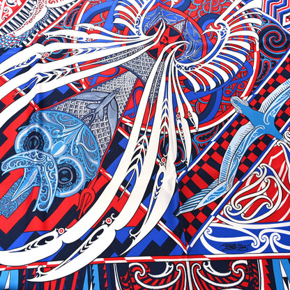 Hermes Silk Kawa Ora Scarf 90 Bleu Rouge White 2 of 4