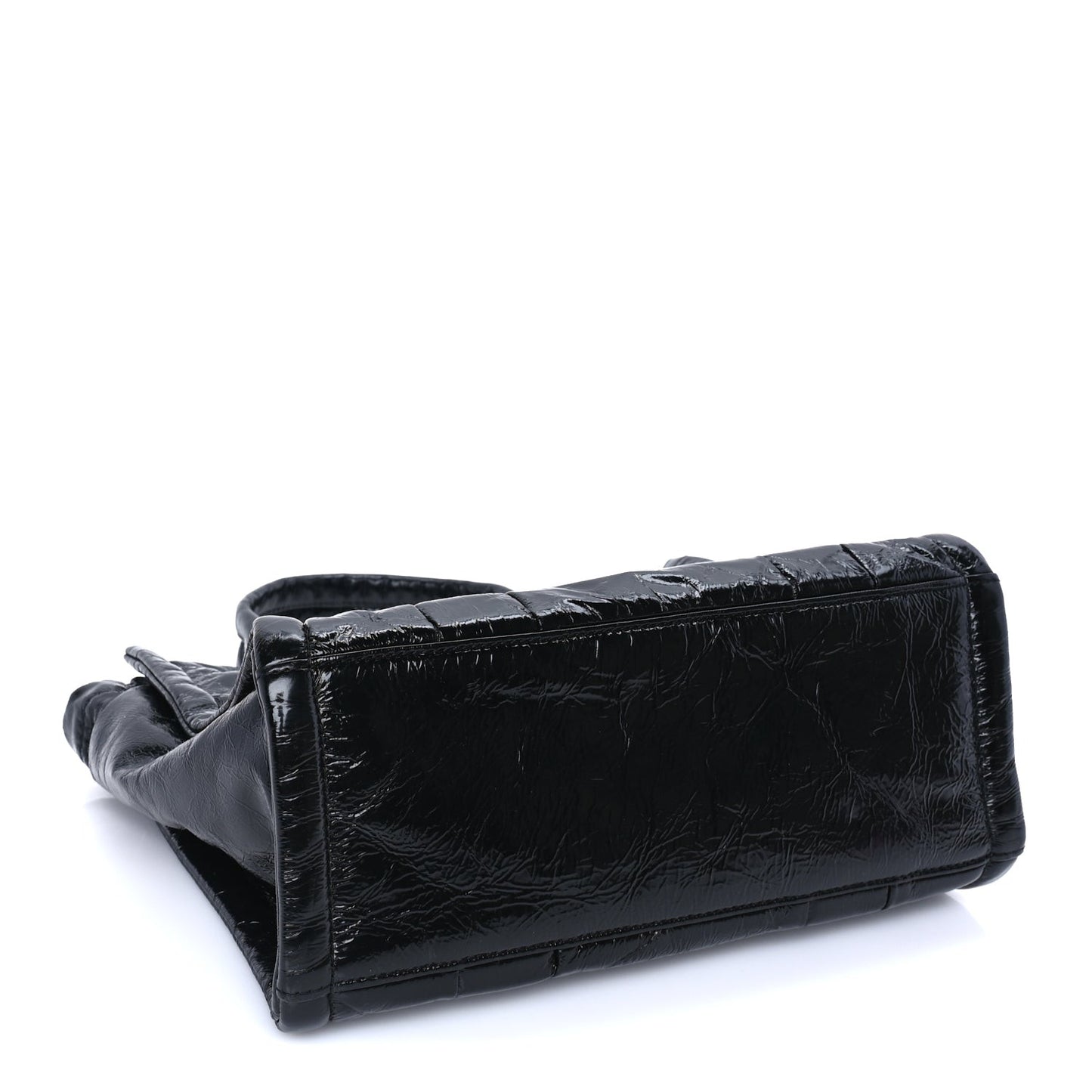 Shiny Crinkled Lambskin Medium The Tote Bag Black