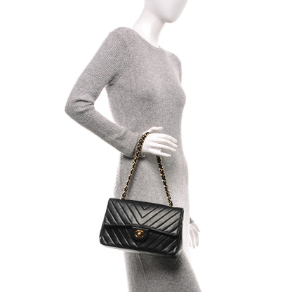 Chanel Lambskin Chevron Medium Double Flap Black 2 of 8