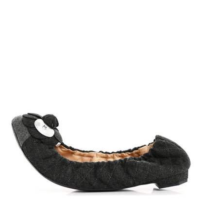 Chanel Tweed Quilted Camellia Cap Toe Ballerina Flats 40 Grey 1 of 7