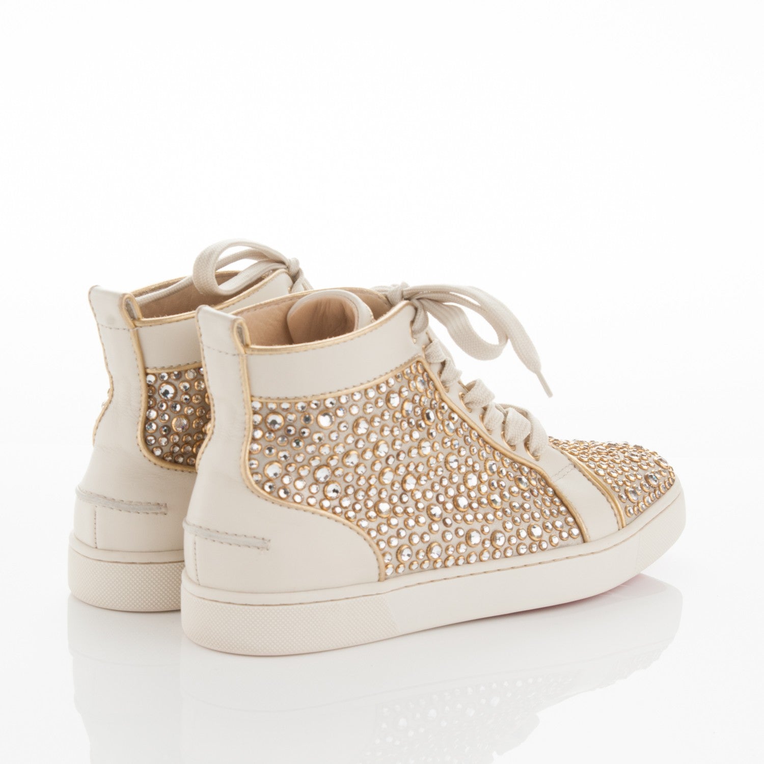 Christian Louboutin Strass Louis Flat Sneakers 38 Off White Gold 4 of 5