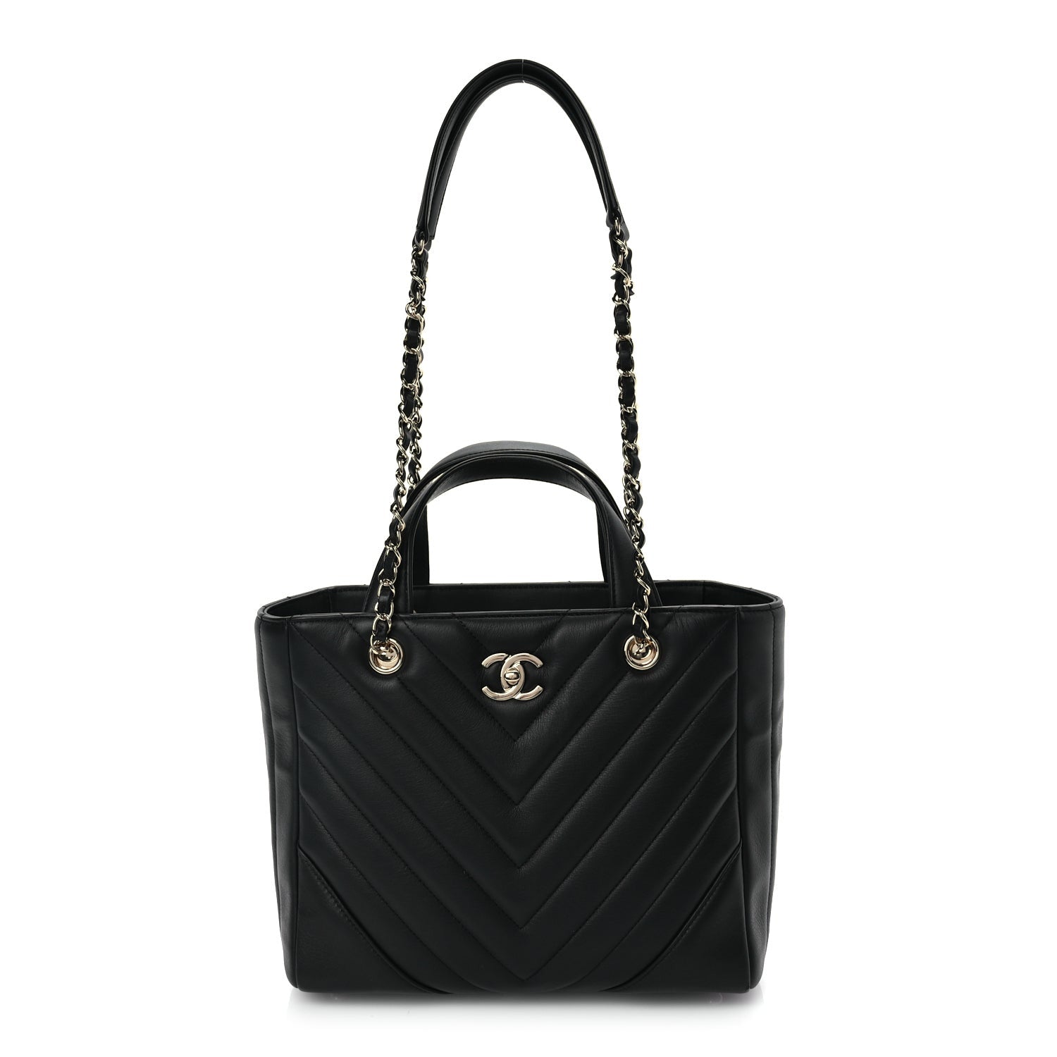 Chanel Calfskin Chevron Quilted Small Statement Shopping Tote Black 1 of 9