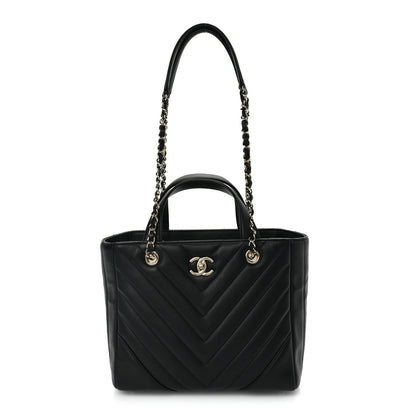 Chanel Calfskin Chevron Quilted Small Statement Shopping Tote Black 1 of 9