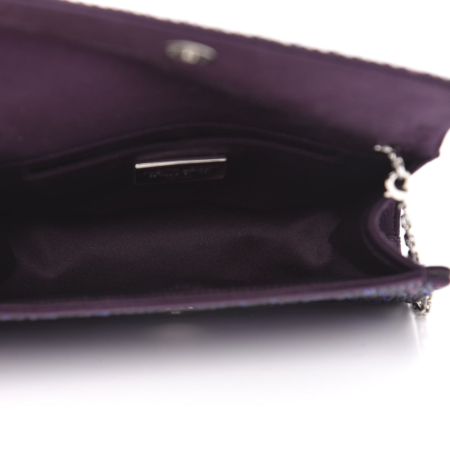 Satin Crystal Chain Clutch Purple