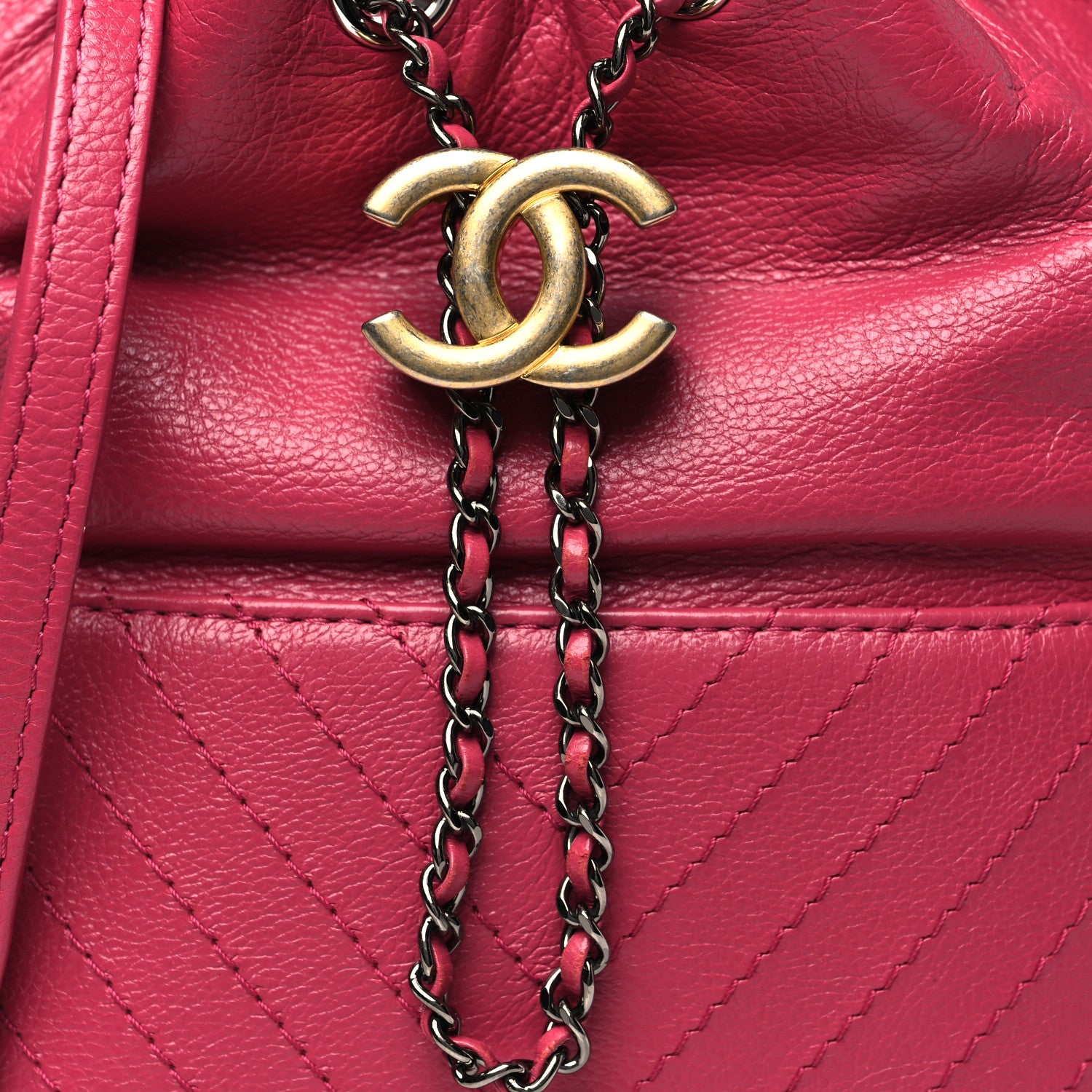 Chanel Aged Chevron Quilted Small Gabrielle Bucket Pink 8 of 10
