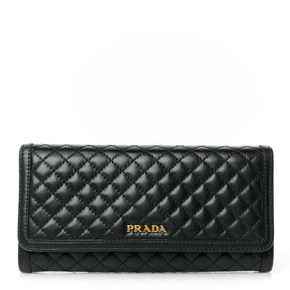 Prada Soft Calfskin Quilted Continental Flap Wallet Black 1 of 7