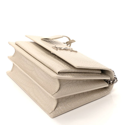 Saint Laurent Calfskin Crocodile Embossed Medium Monogram Sunset Blanc Vintage 6 of 8