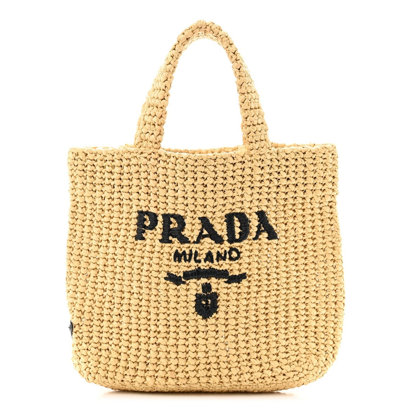 Yarn Raffia Effect Crochet Embroidered Small Logo Tote Naturale