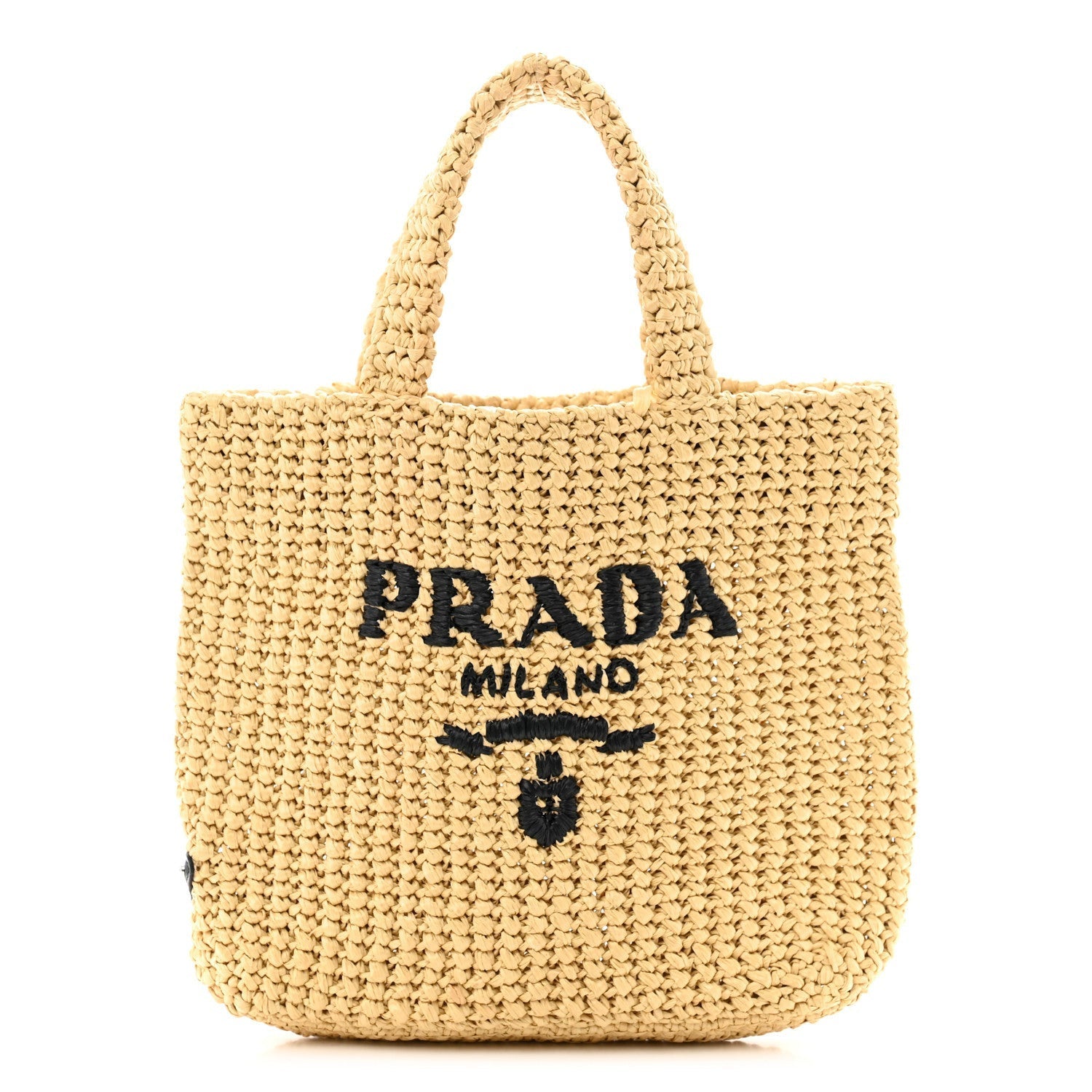 Prada Yarn Raffia Effect Crochet Embroidered Small Logo Tote Naturale 1 of 7