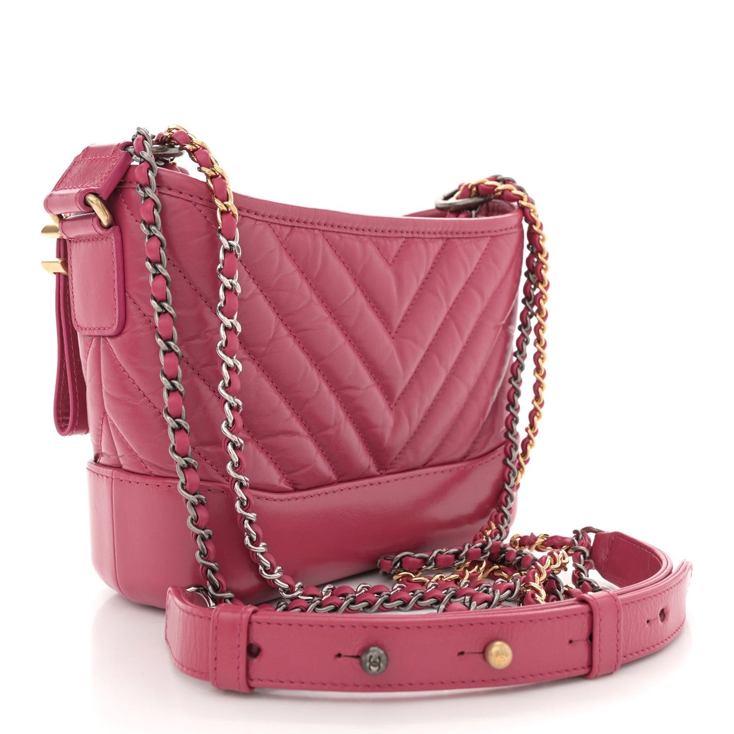 Aged Calfskin Chevron Quilted Small Gabrielle Hobo Dark Pink